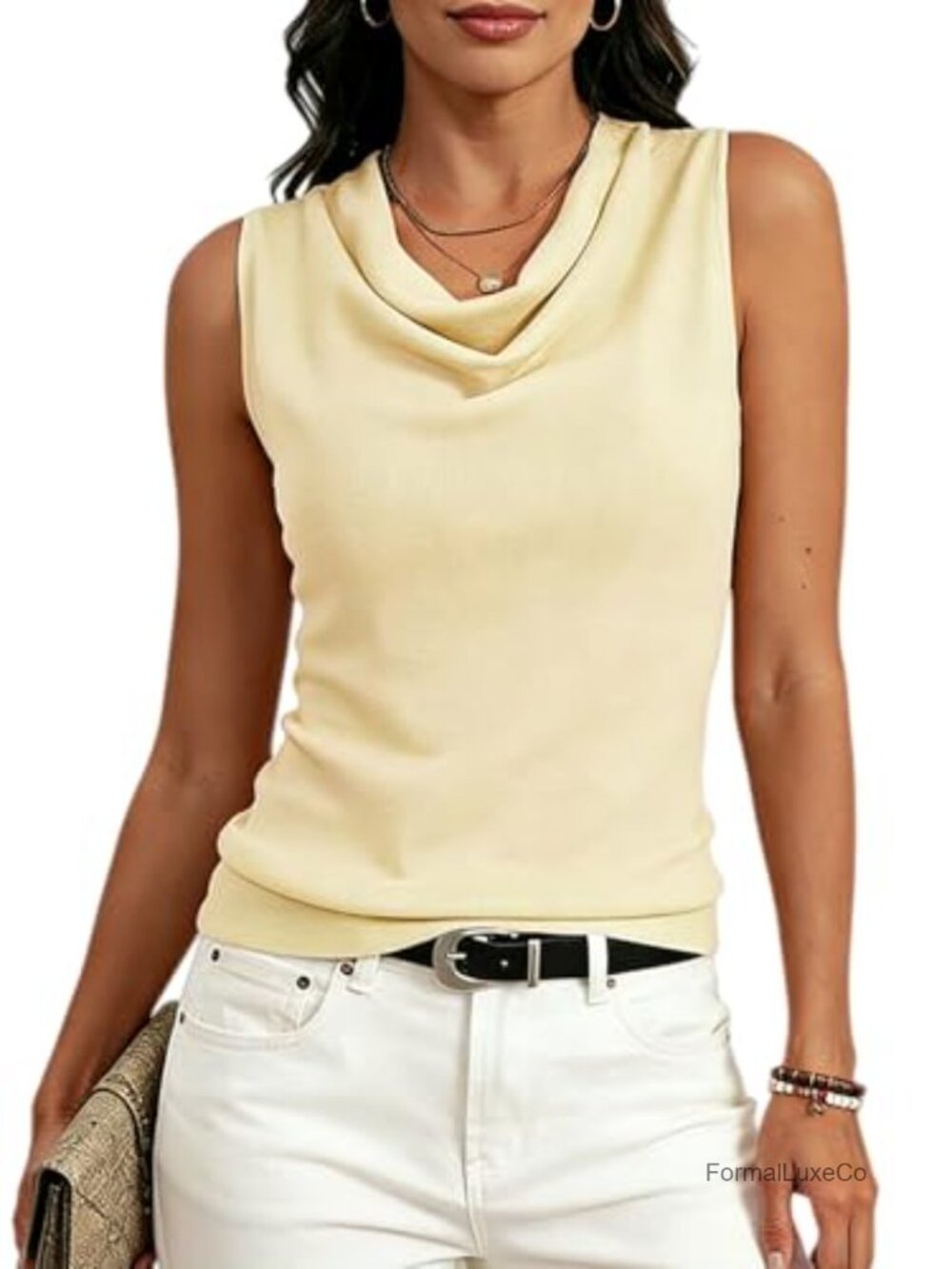 Women's Sleeveless Sweater Vest Cowl Neck Office Top Dressy Layering Tank